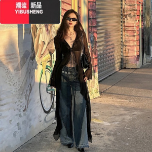 YIBUSHENG## 街头辣妹潮酷帅气个性系带喇叭袖收腰连衣裙长裙女百搭