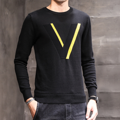 蒙洛里克毛衣男2019秋季新款针织衫韩版圆领字母拼色男士休闲修身打底衫男装XH19806