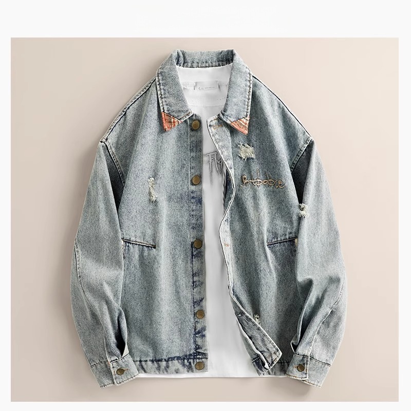 春秋季新款美式做旧水洗牛仔夹克外套男女同款潮牌复古宽松夹克男