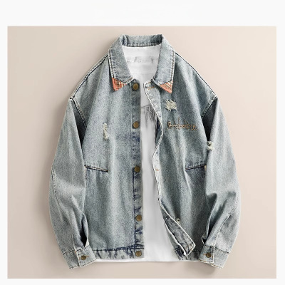 春秋季新款美式做旧水洗牛仔夹克外套男女同款潮牌复古宽松夹克男