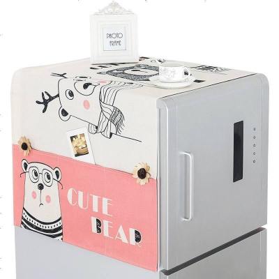 布莱梦防水冰箱盖布防尘布滚筒洗衣机罩棉麻单双开冰箱罩微波炉防尘罩眼镜熊双开冰箱180*65(防水款)