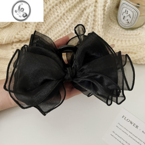 JiMi黑色气质发夹女后脑勺蝴蝶结发抓夹高级感简约夏季鲨鱼夹大号头饰 黑色