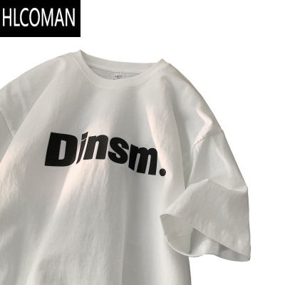 HLCOMANFOFWMODE 2025夏季硅胶字母圆领短袖T恤男女宽松简约休闲潮流TEE