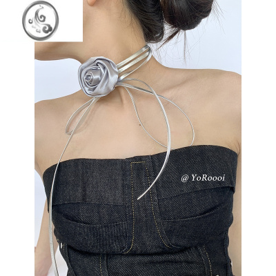 JiMiYoroooi 设计款百搭别致立体银色花朵绑带项链choker装饰两用腰链
