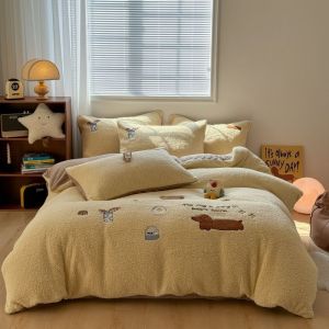 冬季加厚牛奶绒床上四件套新款法兰绒床品加绒珊瑚绒床单三件