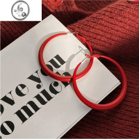 JiMi红色大圆圈耳环女2023年新款潮轻奢高级感简约大气耳圈夸张耳饰