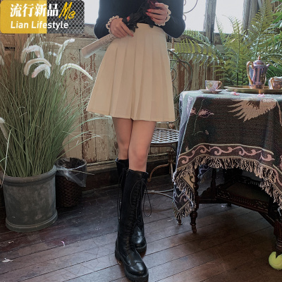 暖青汇梅子熟了时尚百搭压褶半身短裙女2021春季新款学院风格子百褶裙半身裙