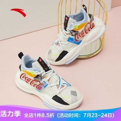 安踏男鞋高帮板鞋男士运动鞋夏季网面透气可口可乐联名情侣休闲鞋子112038085S