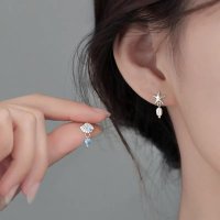 s925银针海星贝壳不对称耳钉女小众清冷感韩系耳坠轻奢个性耳饰