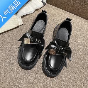 SUNTEK内增高乐福鞋女英伦秋夏黑色小个子工作单鞋蝴蝶结小皮鞋厚底