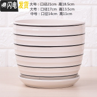 三维工匠特大号带托盘花盆陶瓷大号绿萝兰花家用多肉花盆 5042(黑线条)1个 17CM花盆容器