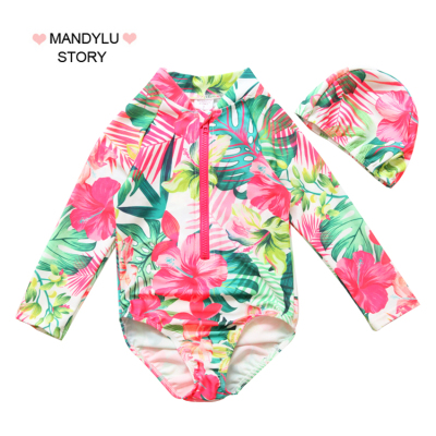 七色王国儿童冬季长袖泳衣女儿童女童长袖连体公主可爱宝宝泳衣女韩国小童