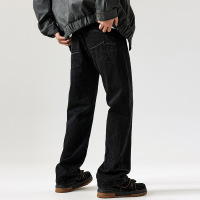 秋冬新款喇叭裤男高级感欧美风格神秘黑色经典闪电压花牛仔裤男士