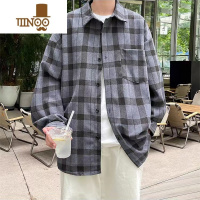 YANXU格子衬衫男长袖灯芯绒港风感外套款痞帅日系潮牌工装衬衣