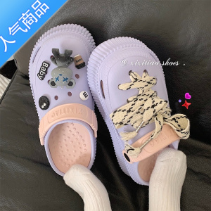 SUNTEK 酷盐系个性黑色洞洞鞋男女夏季踩屎感防滑厚底包头凉鞋ins