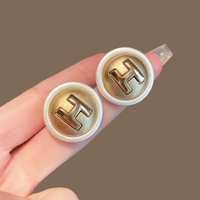 小众设计感金属风圆形字母H耳钉女925银针2024年新款气质轻奢耳环送女朋友老婆情人节七夕生日礼物