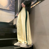 秋冬男女同款休闲裤新款韩版潮简约侧边条纹宽松直筒裤阔腿长裤子_1