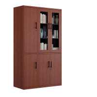 迅迈 深樱桃木六门书柜左款 文件柜 钢制铁皮柜 办公资料档案柜 带锁柜储物 矮柜木纹书柜