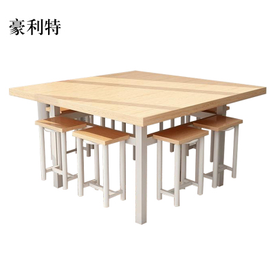 豪利特餐桌学校食堂小吃店快餐桌椅饭堂橡木色方桌1200*1200*750[含椅]