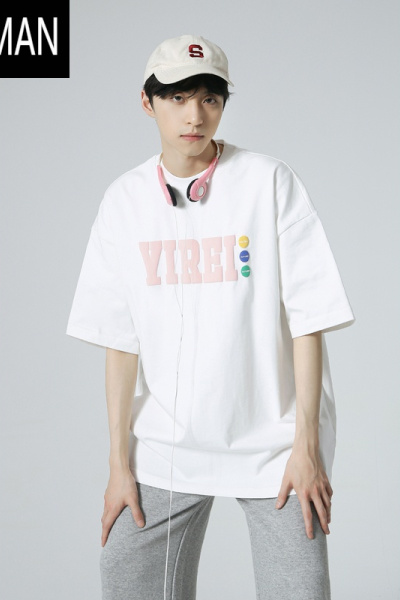 HLCOMAN/ 2025夏装260g学生潮牌发泡印花宽松短袖T恤男女同款