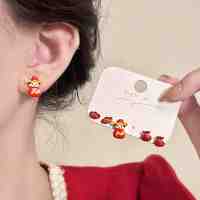 新年红色醒狮财神爷套装耳钉女秋冬小众设计高级感国风耳环耳饰送女朋友老婆情人节七夕生日礼物