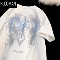 HLCOMANvibe美式高街短袖t恤男夏季复古设计感大翅膀半袖情侣装上衣