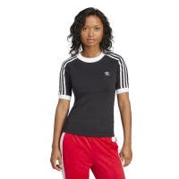 Adidas女士运动T恤短袖舒适简约三杠拼接经典休闲百搭黑色