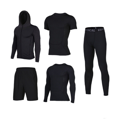 珂卡慕(KEKAMU)健身服套装男五六件套运动套装长袖速干篮球服紧身衣跑步服健身房长袖外套五件套TC2795M