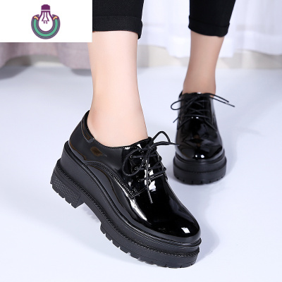 FISHBASKET2020秋季新款英伦松糕厚底女鞋单鞋韩版百搭秋款小皮鞋女英伦休闲鞋