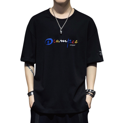 吉普战车2021年夏季新款中青年大码宽松全棉短袖T恤男士t恤男圆领绣花T恤男士套头休闲百搭透气时尚潮款男士体恤男装