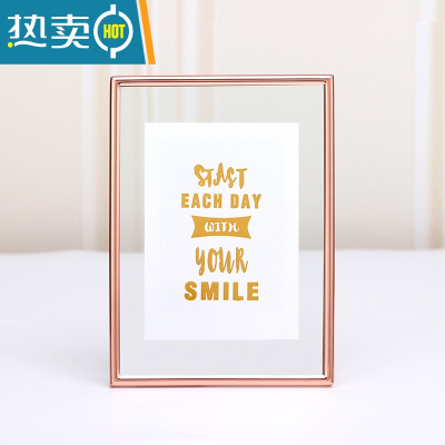 敬平照片打印加玻璃透明相框定制相册摆件金属摆台6寸8寸a4挂墙六寸7 玫瑰金[横竖两用] 16寸摆台款 亚克力面[带支架