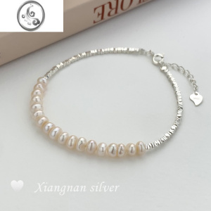 JiMiXIGN碎银子珍珠手链女925银银轻奢小众设计手镯女生闺蜜冷淡风夏 925银碎银珠珠手链