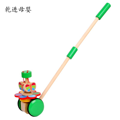 儿童节礼物新品直营-宝宝拖拉学步拉绳玩具儿童木质卡通动物毛毛虫拉线早教1-3岁蝴蝶手推车