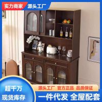 全实木酒柜家用客厅靠墙储物柜酒柜法式中古风餐边柜组合
