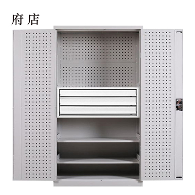 府店办公柜工具柜加厚铁皮储物柜工厂车间用带抽屉汽修多功能收纳柜通门内三抽柜灰白色