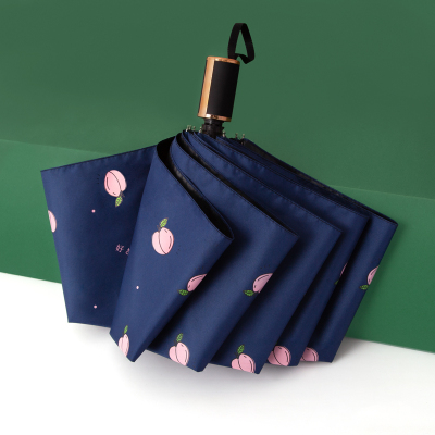 全自动晴雨两用伞小清新折叠纳丽雅太阳伞男女学生防晒遮阳伞ins折叠伞九合版水蜜桃-藏青