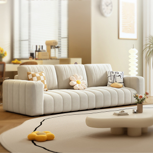欧梵森现代简约牛奶绒泡芙棉花糖布艺沙发法式奶油风格北欧客厅设计师钢琴键沙发意式极简客厅家具