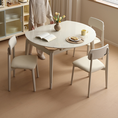 全友家居岩板折叠吃饭餐桌椅家用小户型钢化玻璃圆桌伸缩
