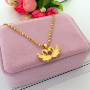 殴币沙金项链女仿黄金铜镀金3D磨砂天鹅吊坠项链时尚韩版百搭饰品送女朋友老婆情人节七夕生日礼物