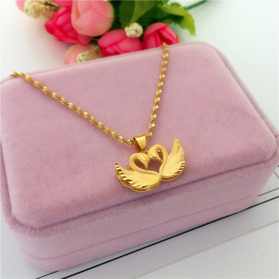 殴币沙金项链女仿黄金铜镀金3D磨砂天鹅吊坠项链时尚韩版百搭饰品送女朋友老婆情人节七夕生日礼物