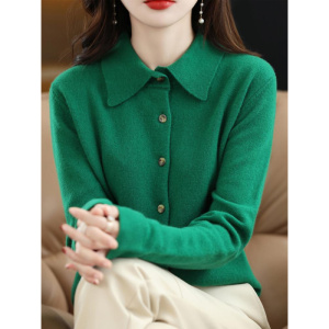 外搭非羊绒衬衫女POLO领针织开衫气质翻领毛衣外套长袖打底春