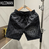 HLCOMAN夏季新款短裤男士潮牌美式烫钻印花时尚沙滩裤直筒休闲百搭五分裤