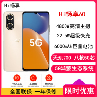[全新] 华为智选 WIKO Hi畅享60 5G鸿蒙系统 8GB+256GB 晨曦金 天玑700芯 6000mAh大电池 22.5W快充 4800万影像 5G鸿蒙系统手机