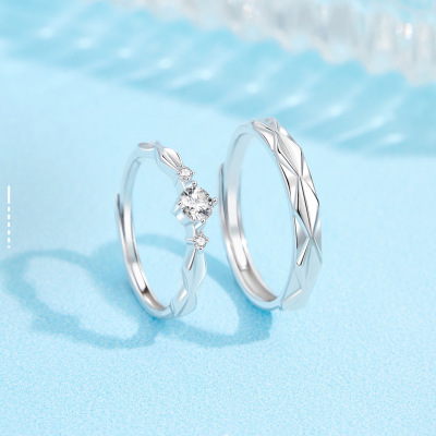 999纯银情侣缠绕戒指男女一对馆青丝简约时尚开口对戒ins风送女友送女朋友老婆情人节七夕生日礼物