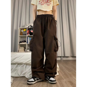 设计感高街工装裤女新款宽松直筒阔腿大口袋休闲复古束脚裤潮