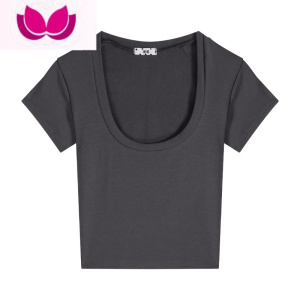 七斓高腰短款性感t恤女上衣夏季2023新款紧身法式白色短袖方领打底衫