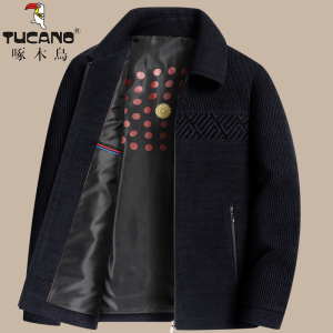 啄木鸟中年男士毛呢夹克爸爸秋装外套秋冬季中老年呢子男装50岁60