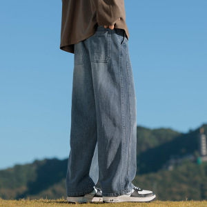 显高垂感直筒牛仔裤男高级感星空纹抽绳青年流行拖地裤男秋冬新款