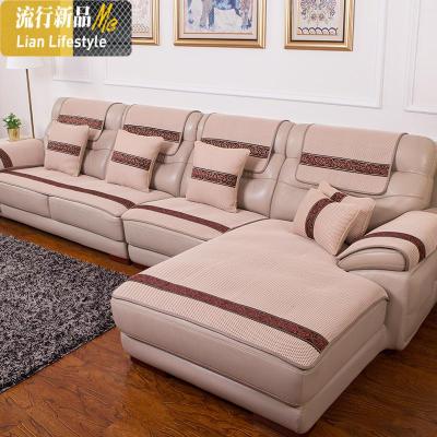 真皮沙发垫夏季防滑坐垫子欧式简约现代布艺四季通用沙发套罩定做 三维工匠 升级版米色[龙纹花边] 60*76cm[单座]