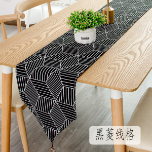 餐桌桌旗北欧现代简约家用欧式茶几桌旗轻奢民宿床旗电 黑菱线格 30*200cm(适合140-160cm左右桌子茶桌柜子)